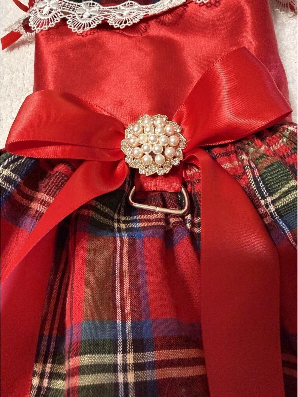 Cute Bow Plaid Pet Cat Dog Dress Harness Pet Puppy Princess Clothes XXS